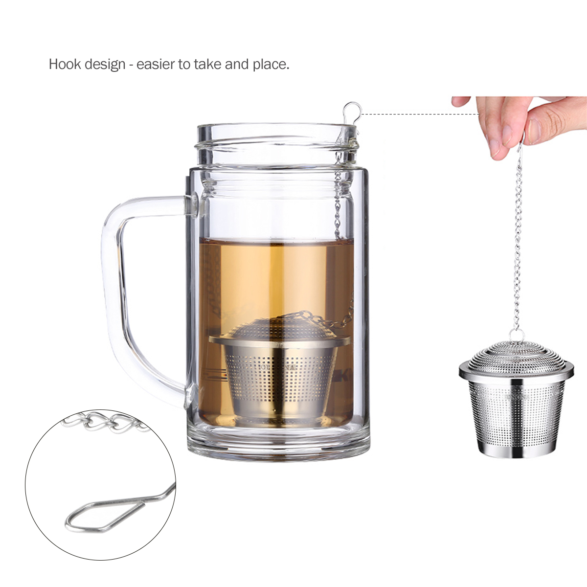 OUNONA Loose Leaf Tea Infuser with Tea Scoop and Drip Trays Ultra Fine Stainless Steel Strainer &amp; Steeper