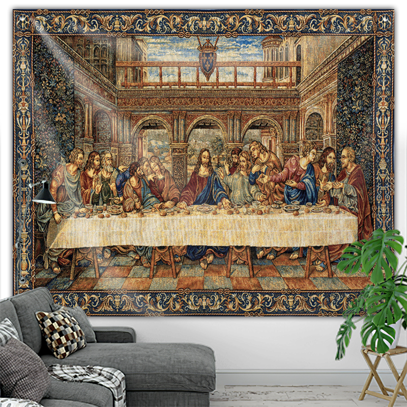 The Last Supper Tapestry Christ Resurrection Jesus Easter Wall Art Room Decor Christmas Home Decoration Large Fabric Vintage: 150x150cm