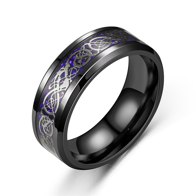 Anillo clásico de 8mm de tungsteno negro para boda, dragón celta para hombres, anillo de fibra de carbono rojo de acero inoxidable a la: 7 / Morado