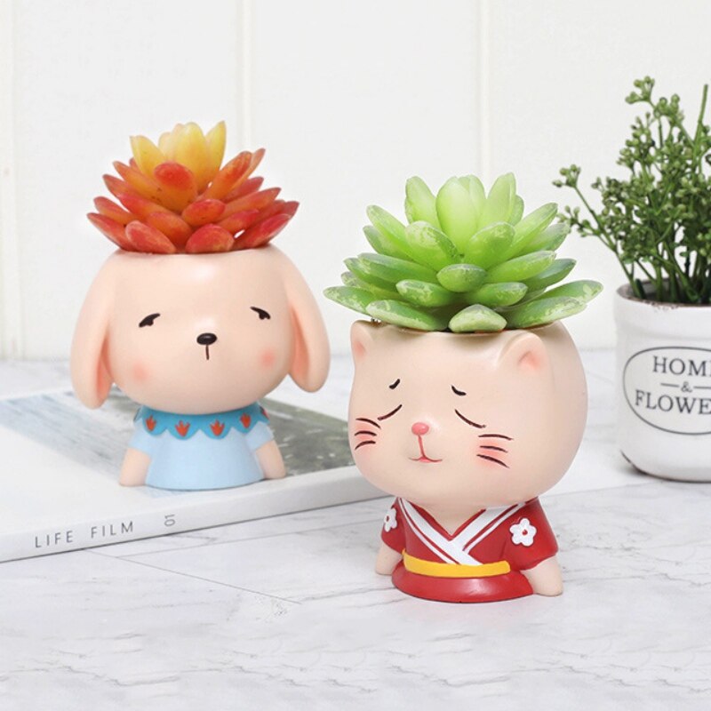 Bloempot emaille schattig cartoon meisje bonsai vetplant bloempot bureau handwerk decoratie accessoires m