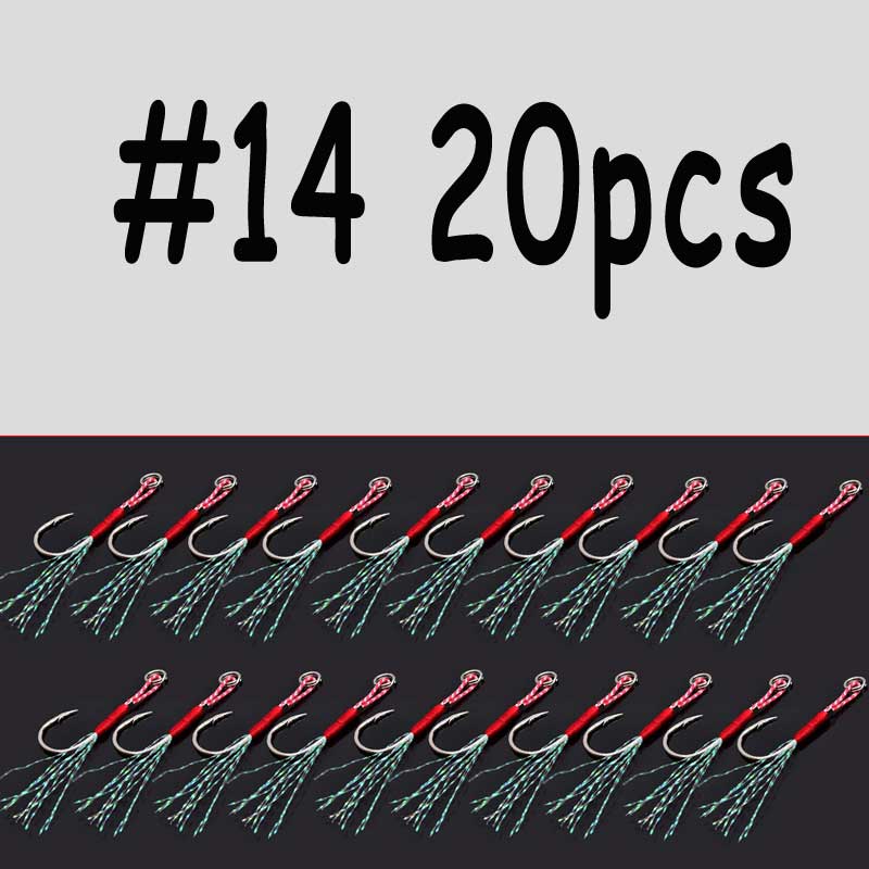 20pcs/pack Saltwater Fishing Jig Hooks Single Barbed With Split Ring Flasher Assist Hook For Micro Spoons Fishing Lure Hooks: size14 20pcs