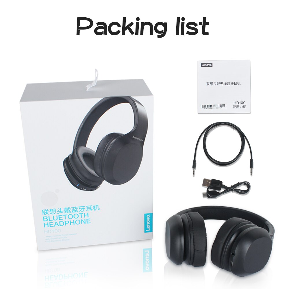 Lenovo Draadloze Hoofdtelefoon Bluetooth 5.0 Multi-Modus Stereo Headset Met Microfoon 300Mah Batterij 3.5Mm Jack Voor Pc laptop Telefoon