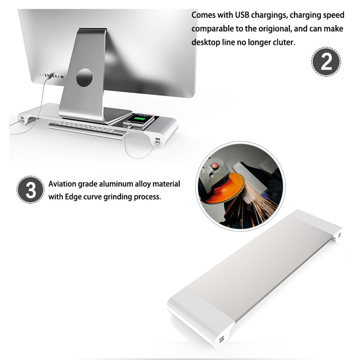 Aluminium Monitor Stand Ruimte Bar Dock Desk Riser Met 4 Usb Poorten Voor Imac Macbook Computer Laptop Hieronder 20inch