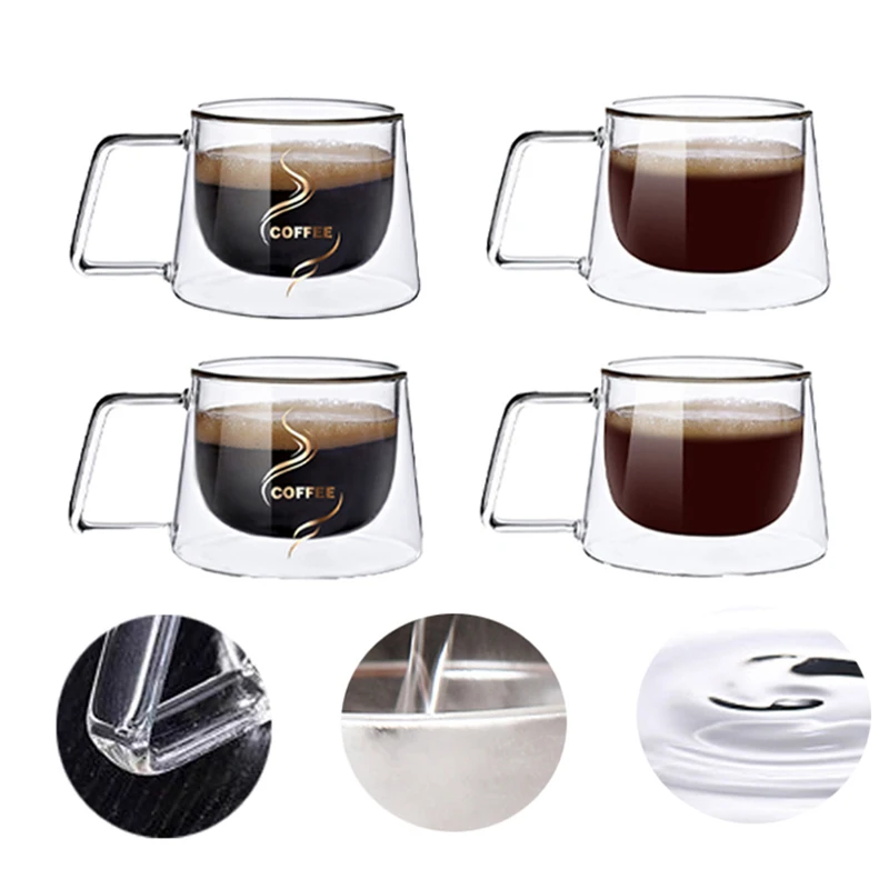 200ml szklany kubek robić kawy z podwójnymi ściankami francuski kreatywny kubek żaroodporny kubek robić Espresso kubek termoizolacyjny zestaw naczyń robić picia herbaty i wody