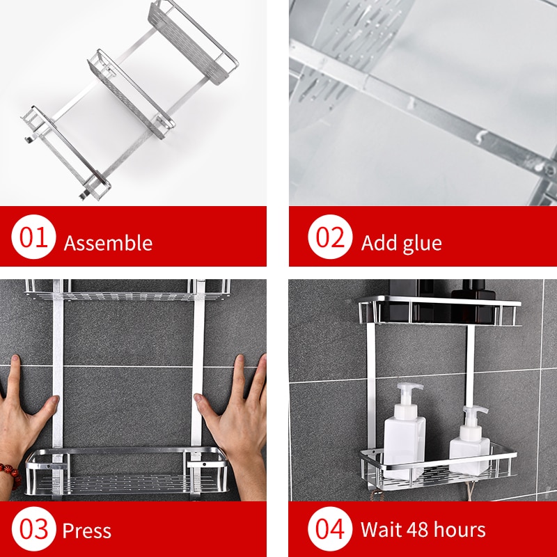 Bathroom Shelf Organizer Space Aluminum Kitchen Khelf Storage No Punching Shower Wall Shelves Caddy Waterproof Shampoo Holder