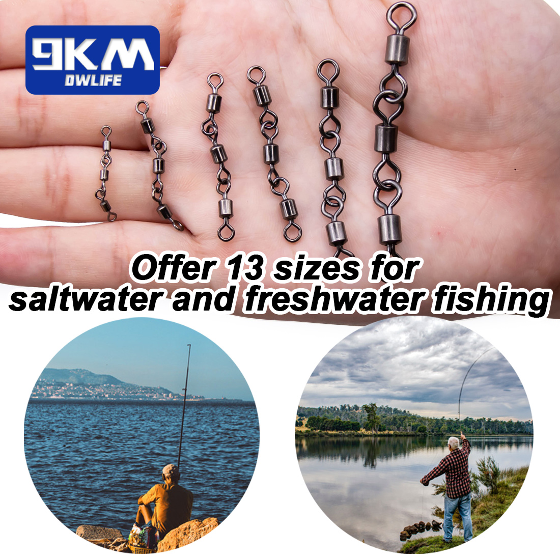 Accesorios de pesca giratorios de tres juntas, 15 ~ 60 uds., barril de pesca, aparejos giratorios, Clip conector de sedal de pesca de agua salada para lubina