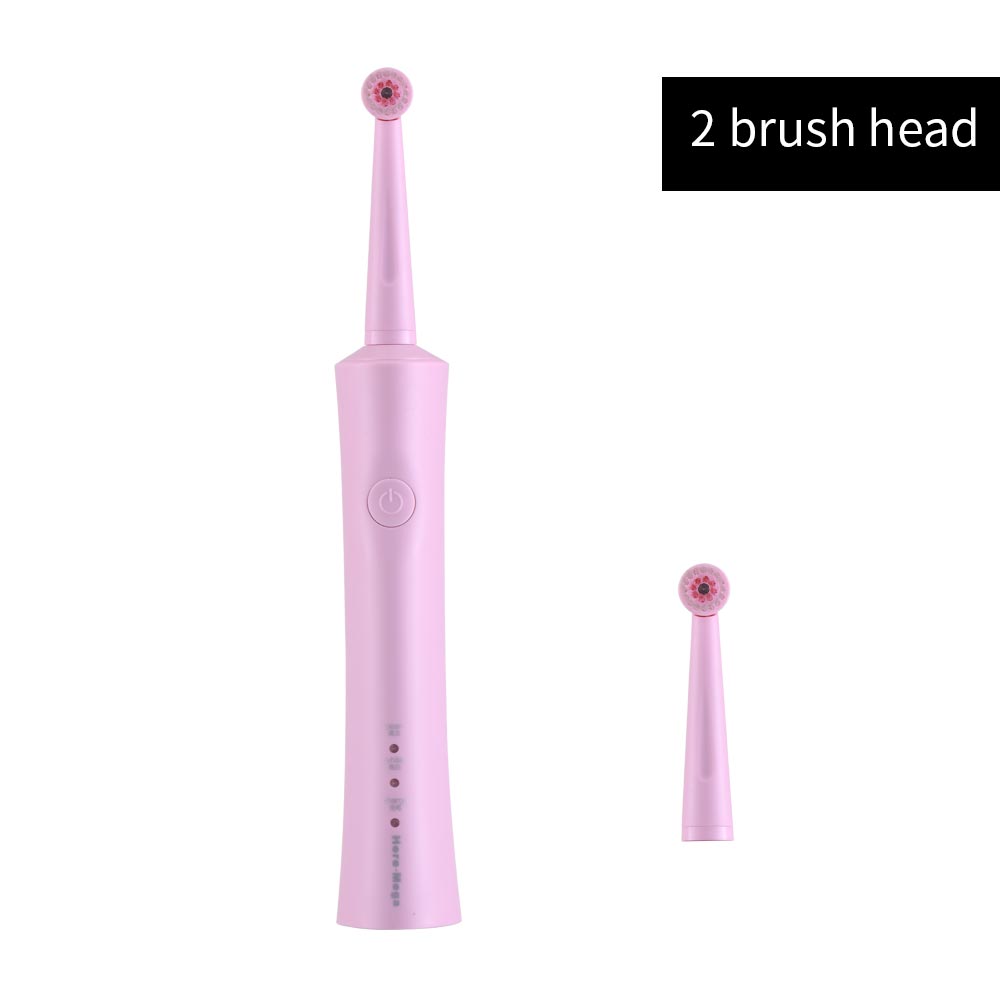 Here Mega Electric Toothbrush Rotating Adult Toothbrush USB Charging Waterproof Cleaning Toothbrush Heads Replaceable Smart R02: R02 Pink 2 heads