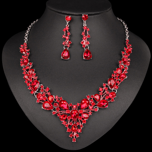 Mode Oostenrijkse Kristallen Oorbellen Ketting Set Indian Bruids Sieraden Sets Wedding Party Kostuum Accessoires voor Bruid Vrouwen