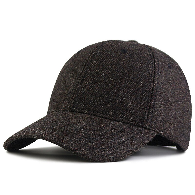 56-60cm 61-68cm bot heren grote maten vilten baseballpetten vader winter warme wollen snapback pet mannelijke oversized sportpetten: Bruin / 56-60cm