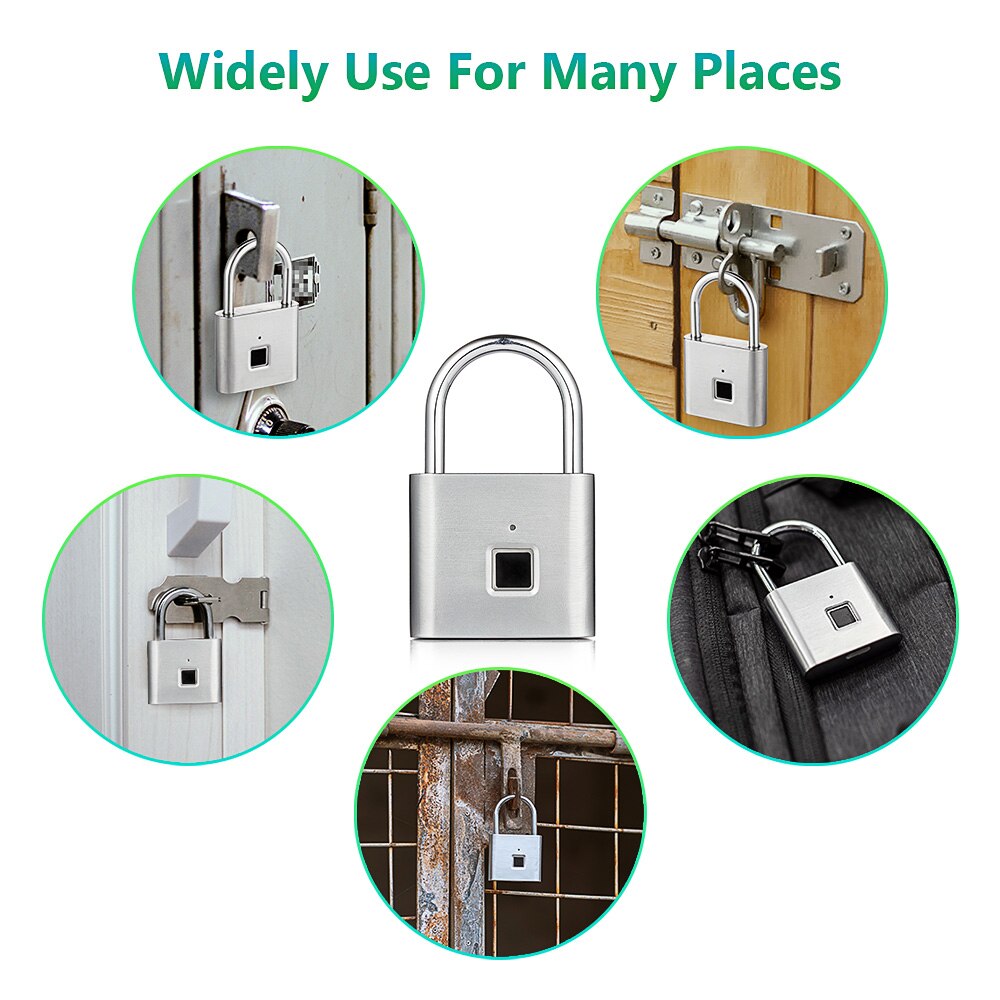 USB Rechargeable Smart Keyless Fingerprint Electric Lock IP65 Waterproof Anti-Theft Security Padlock Door Luggage Lock