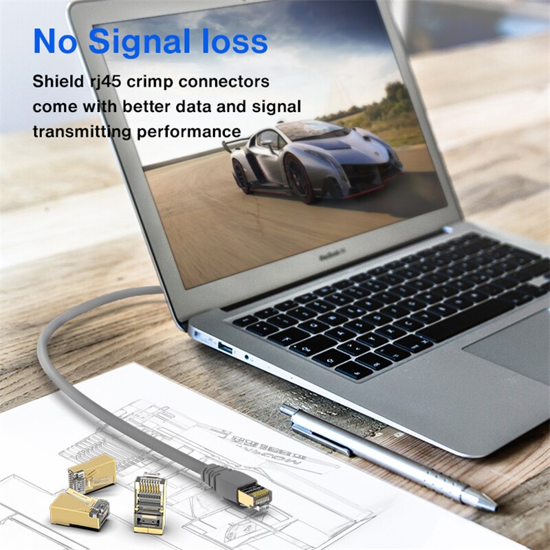 AMPCOM Shielded RJ45 CAT5E Connector Modular Plug Connector 8P8C Crimp End Ethernet Cable Ethernet Connector Gold-Plated 50U