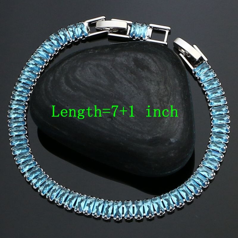 925 de compromiso juegos de joyas de plata para mujer cielo azul Cubic Zirconia pendientes/colgante/Collar anillo pulsera/pulsera