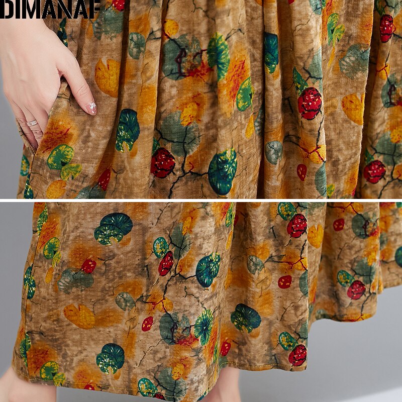 Dimanaf plus size kvinder strandkjole sommer solkjole kvindelige vestidos dame lang kjole bomuldsprint blomster løs 5xl 6xl