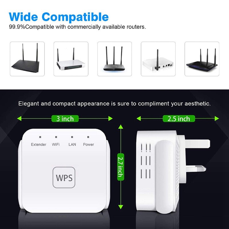 Extender di segnale WiFi, Booster WiFi 2.4G per casa 300Mbps Superboost Wi-Fi gamma di esplosione amplificatore di segnale WLAN spina UK