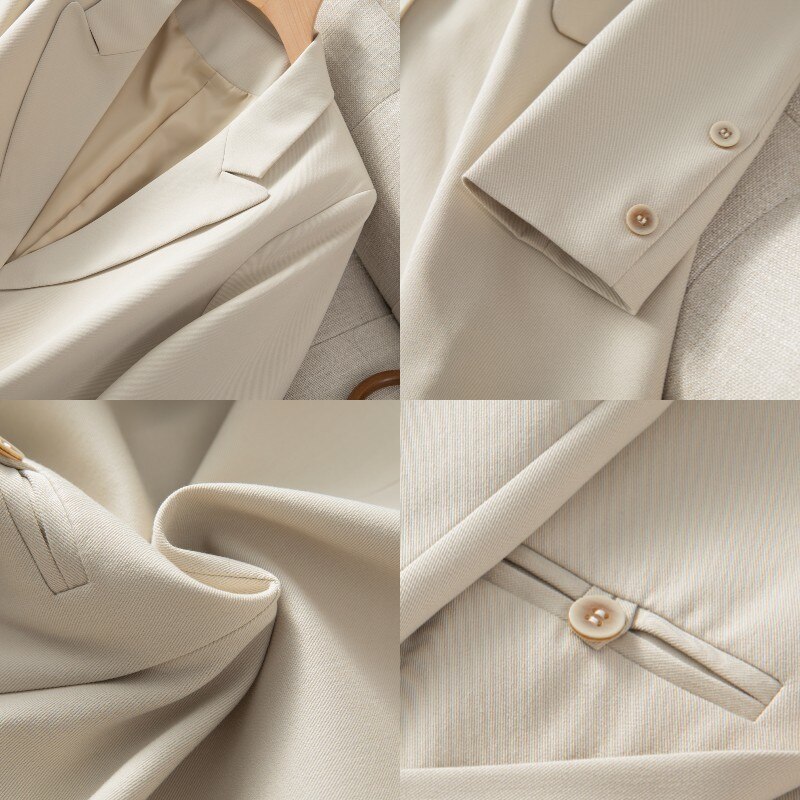 Chaqueta holgada de estilo coreano para mujer, Blazer de manga larga con doble botonadura, color Beige, 2022
