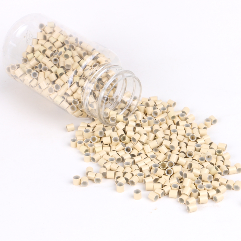 Frete grátis (1000 peças/garrafa) 1 garrafas 4.0x2.6x4.0mm anéis de silicone de cobre/tubos para extensão de cabelo em microanel e de ponta i