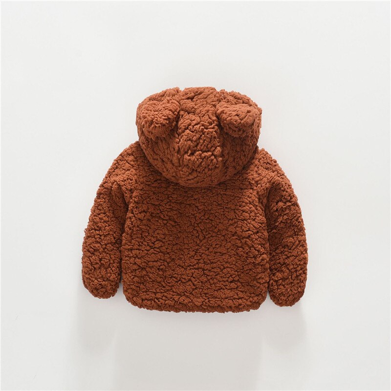 Cute Baby Girls Boys Wool Coats Ears Hooded Autumn Winter Clothes Infant Toddler Kids Warm Outfits Solid Brown Pink