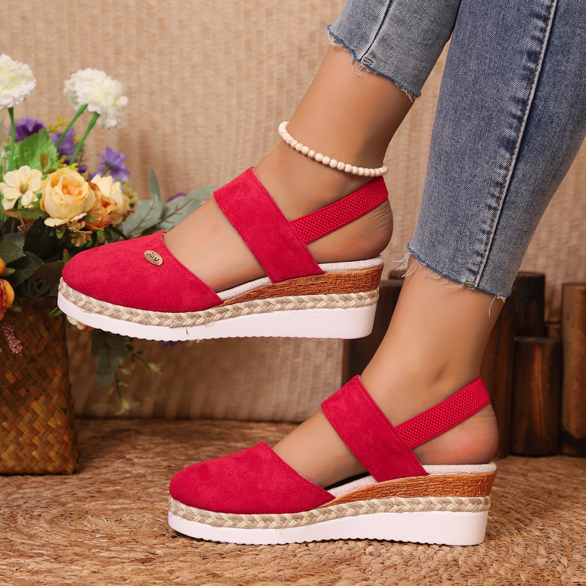Sandales à l'offre elles compensées pour femmes, chaussures de gladiateur, Espadrilles à plateforme, Fermées, Été
