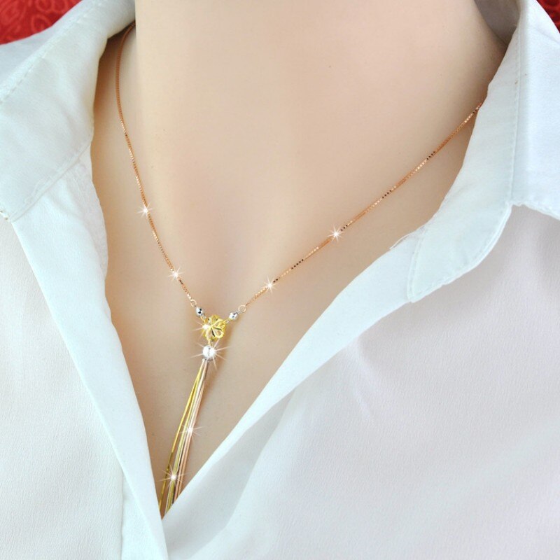 Bocai S925 Sterling Zilveren Ketting Tricolor Thai Zilveren Hals Ketting Lange Kwast Hanger Pure Argentum Vrouwen Sieraden