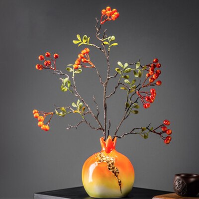 Kinesisk simulation granatæble vase dekoration zen retro tørrede blomster ornamenter stue bogu ramme bolig dekoration vase: Lille og blomstrende