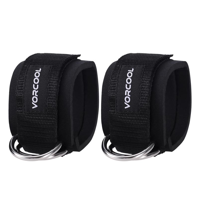 VORCOOL 2pcs Sport Ankle Straps Fitness Ankle Support Padded D-Ring Ankle Cuffs For Gym Workouts Cable Machines Leg Exercises