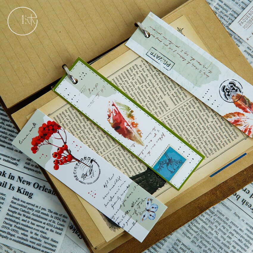 30pcs Retro Natural series Bookmarks Plants Flower Message Cards Book Notes Paper Page Holder for Books School Office Supplies