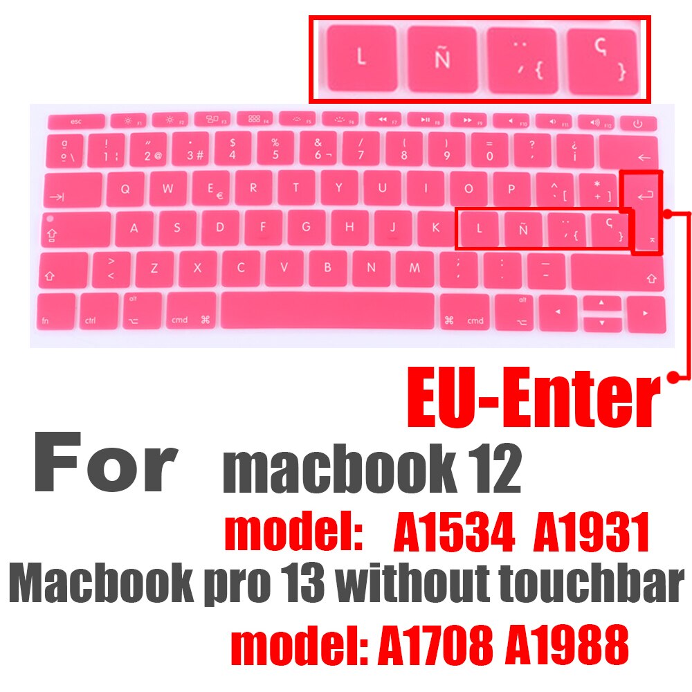 Hiszpański Laptop kolor silikonowa klawiatura pokrywa dla macbook pro13 A1708 A1988 12 &quot;retina A1534 A1931 folia ochronna klawiatura przypadku: EU Spanish pink