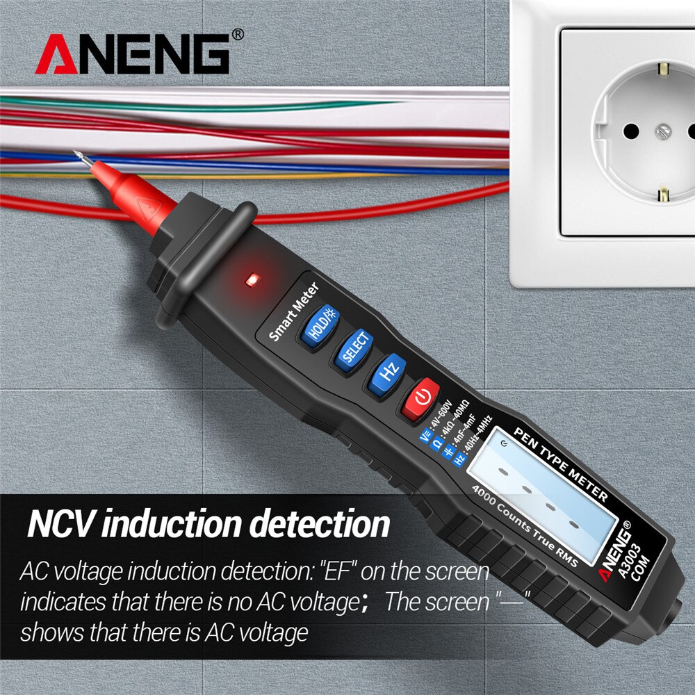 Aneng  a3003 digital pen multimeter 4000 tæller smart meter med ncv ac/dc spændingsmodstand kapacitans testere