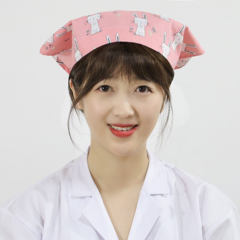 Gorro de cocina de algodón para Chef, pañuelo para la cabeza para mujer, aceite de cocina para el hogar, a prueba de humo, restaurante, servicio de comida, panadería, camarero, gorro de trabajo: Pink Rabbit