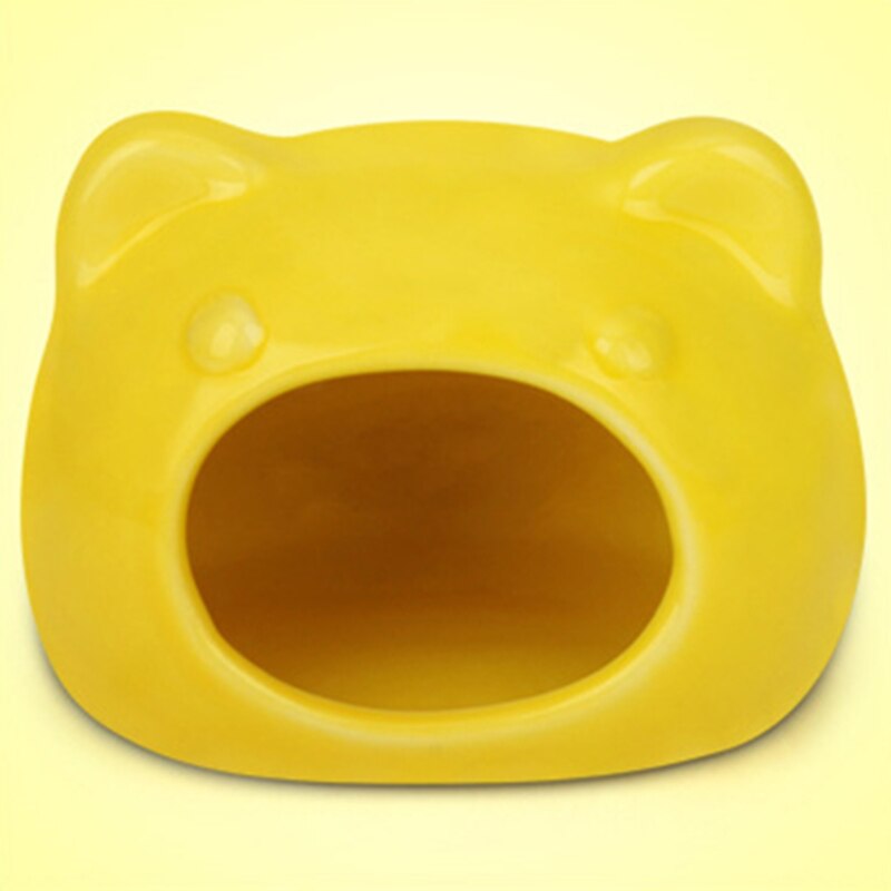 Casa de hámster, casa de cerámica para mascotas, casa para dormir, refrigeración, calor , Universal, duradero, bonita Imagen de gato, casas de Chinchilla: Yellow ceramic / L
