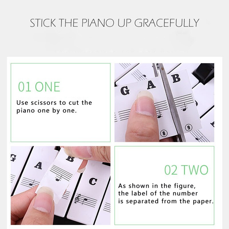 Piano Sticker Transparent Piano Keyboard Sticker 54/61/88 Key Electronic Keyboard 88 Key Piano Stave Note Sticker for Piano Keys