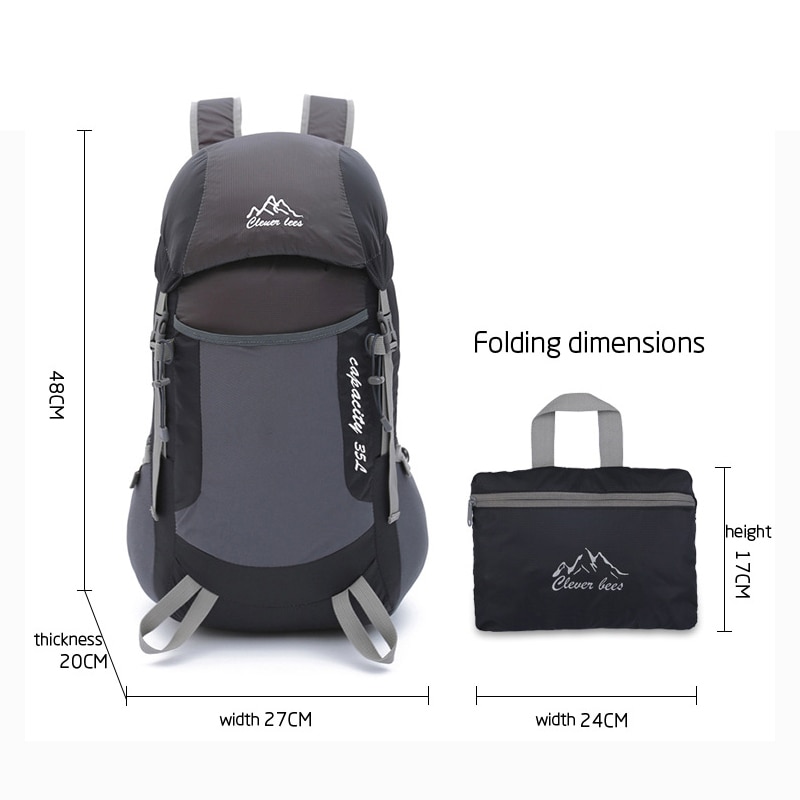 Waterproof Portable Rucksack 35L Lightweight Foldable Backpack Outdoor Large Nylon Pack for Camping Traveling Hiking