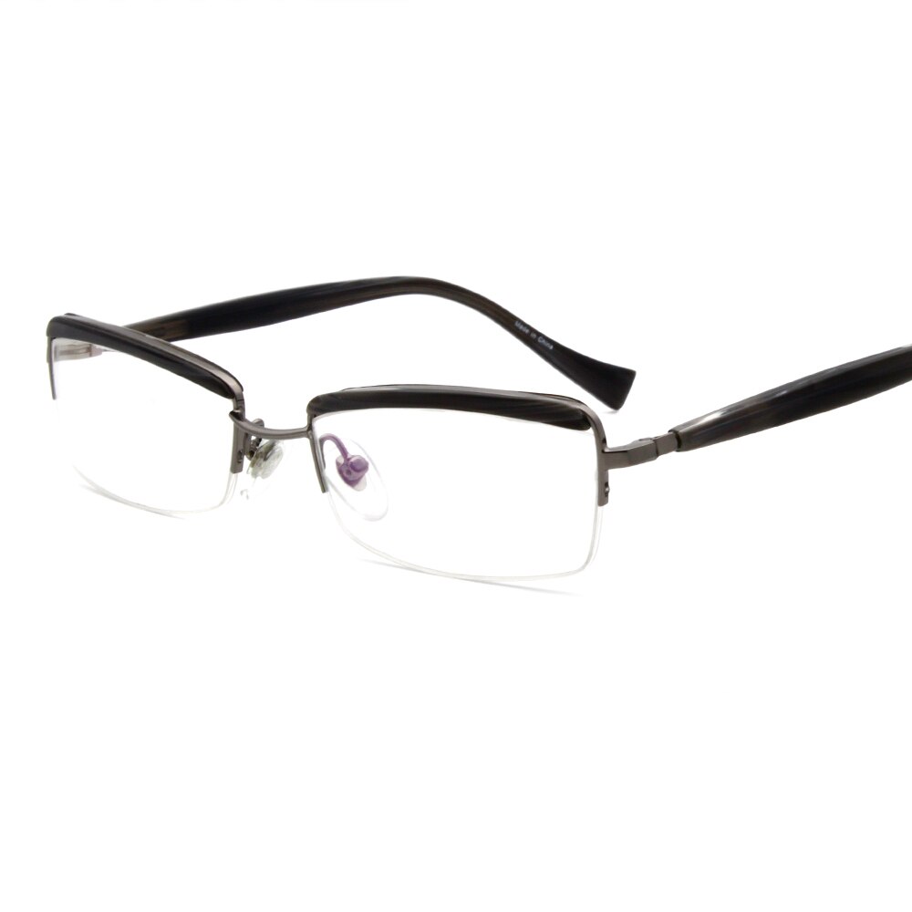 Optical Eyeglass Metal Rectangle Frame Acetate Temple Office Lady Women Gray Demi Color Home Outgoing LX-B0037