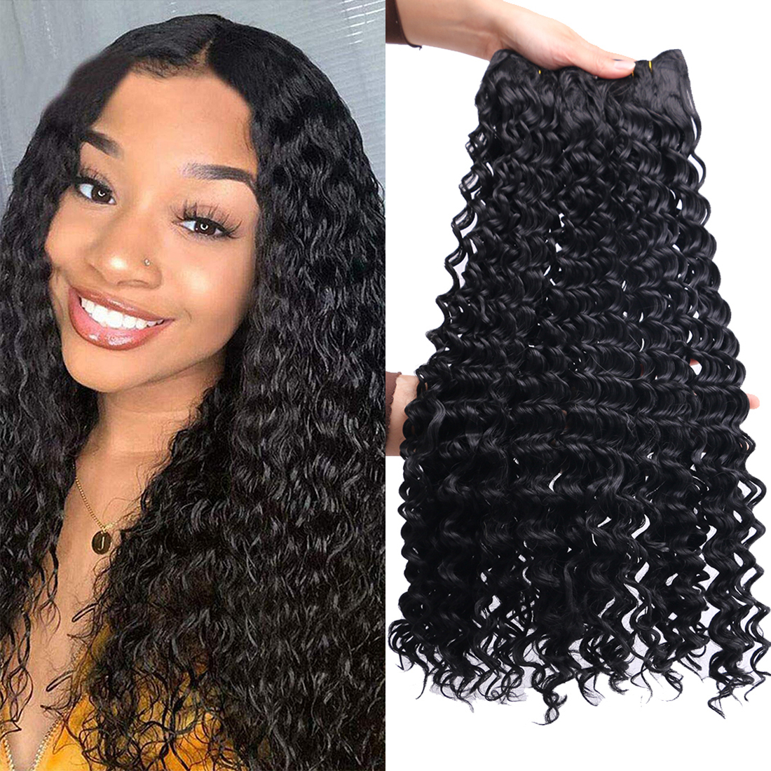 Afro Deep Wave Hair Bundles 30 Inches Super Long Curly Hair Extensions Water Wave Hair Bundles for Black Women