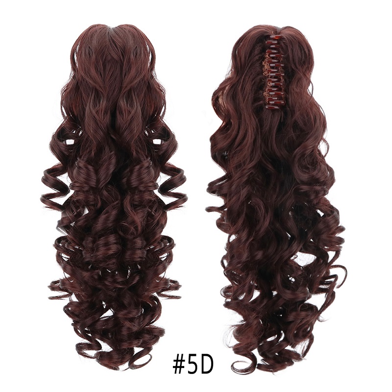 Extension capillaire synthétique 18 pouces, postiche brune naturelle ondulée avec pince à cheveux: 5D
