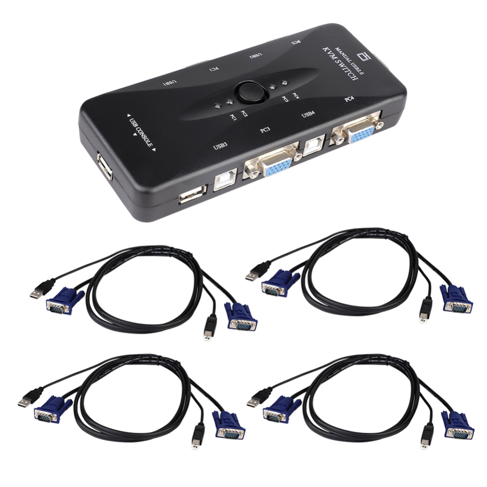 4 port usb 2.0 kvm switch box 4 kvm kabler tastatur monitor vga svga pc laptop til tastatur mus printer