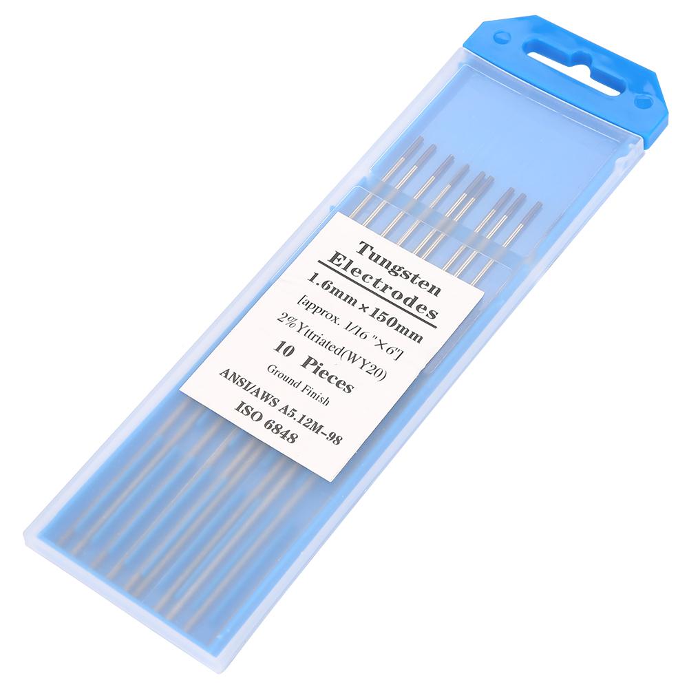 10 unids/set de electrodo de tungsteno Yttrium punta azul para soldadura TIG 1,6mm * 150mm WY20 2.0%