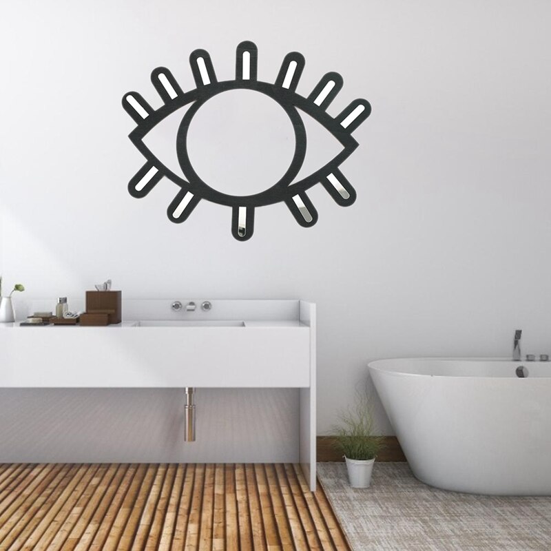 Nordisk stil trevegg speil hjem kunst vegg dekor øye måneformet: Svart