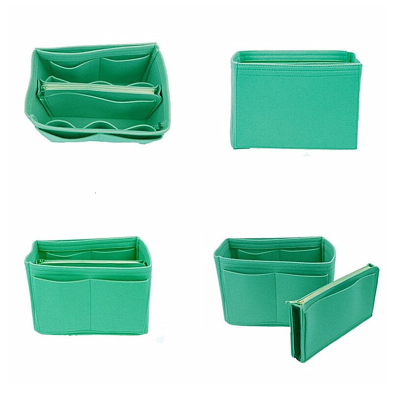 Popular Women's Makeup Organizer Felt Cloth Insert Bag Multi-functional Travel Cosmetic Bag Girl Storage Toiletry Liner Bags: Large Green