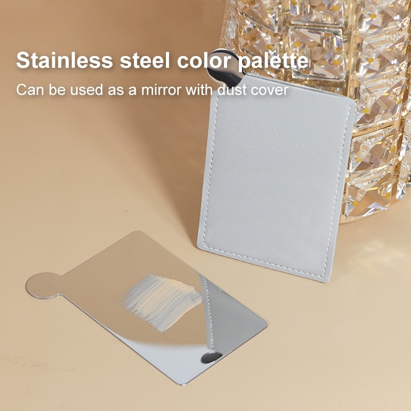 Paleta de maquillaje de acero inoxidable, espejo de maquillaje portátil con paleta de colores, placa mezcladora de cosméticos, herramienta de mezcla de viaje para belleza