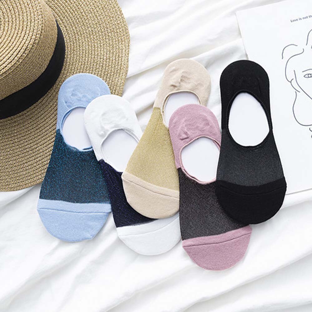 Summer Patchwork Invisible Women Short Socks Slippers Antislip Low Cut No Show Glitter Ankle Sock