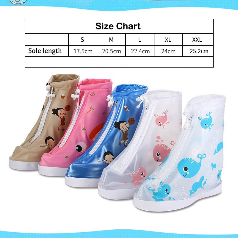 Crianças protetor sapatos capa bota impermeável unisex zíper chuva sapato cobre alto-superior anti-deslizamento chuva crianças sapatos casos