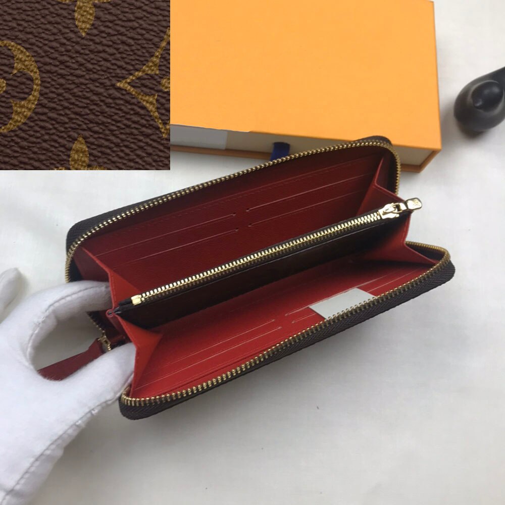 Vendita calda di trasporto libero di marca di Lusso lungo CLEMENCE del raccoglitore della Chiusura Lampo donna supporto di carta M60742 Monogramma della moneta della borsa di Alta qualità frizione: Monogram  rosso