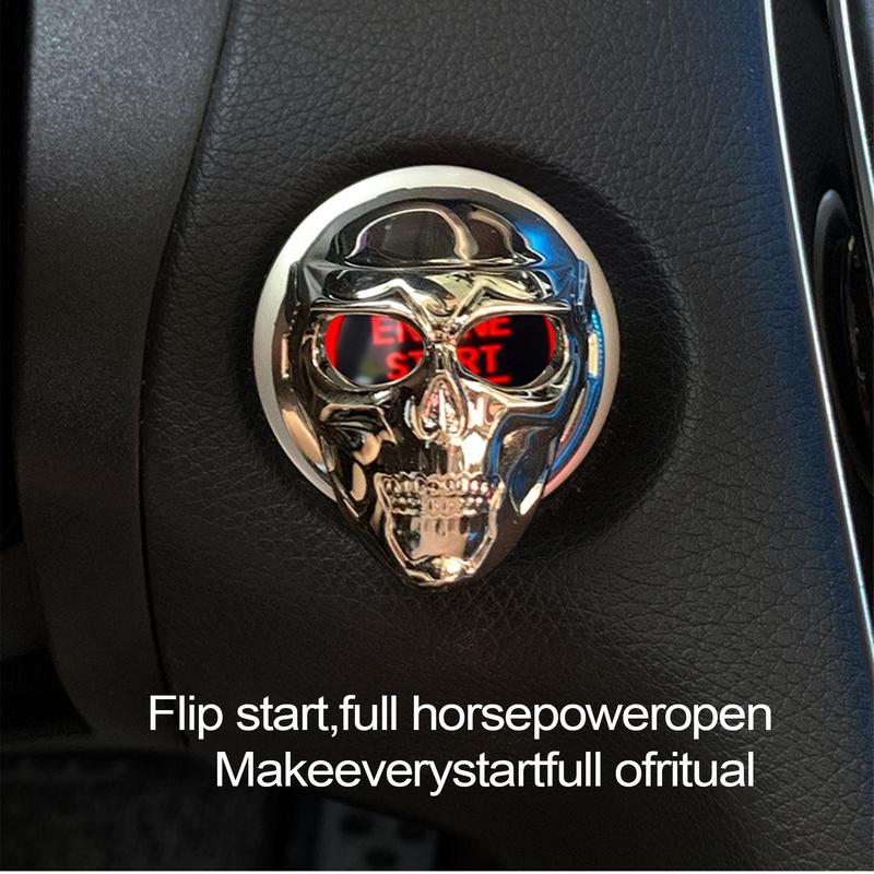 Skull Push Start Button Cover Metal Skull Push Start Button Sticker Ignition Start Stop Button Cover Gothic Car Accessories For