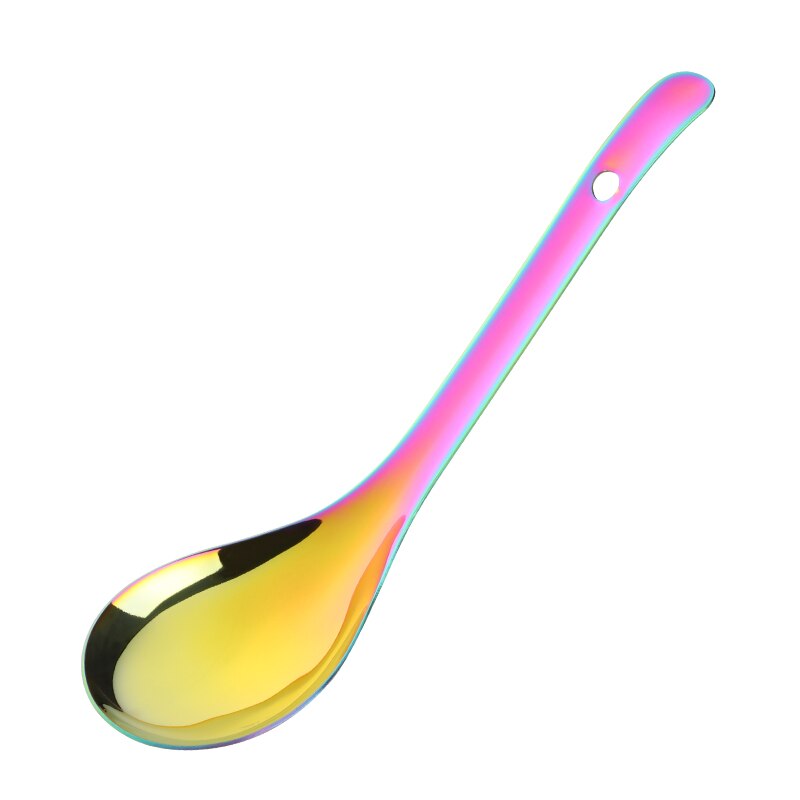 1 Pcs Rijst Lepel Goud Rvs Ronde Hoofd Chinese Lepel Maaltijd Voedsel Grote Capaciteit Rijst Lepel Servies Levert: Rainbow NO.0