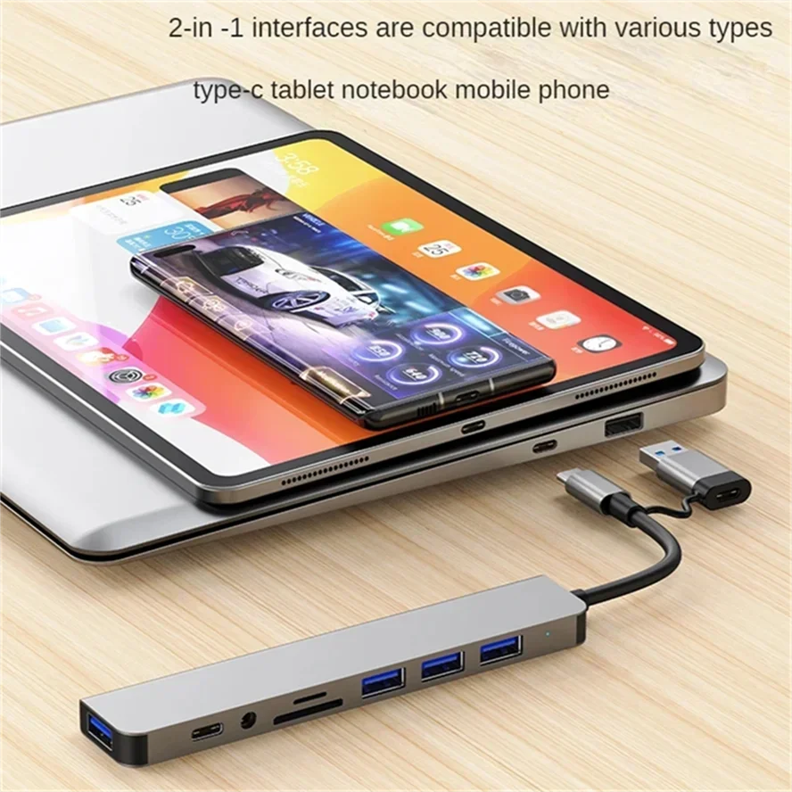 8 in stații de andocare hub usb tip c cu 3.5mm adaptoare jack audio cititor 2 carduri micro sd laptop tabletă telefon convertor disc