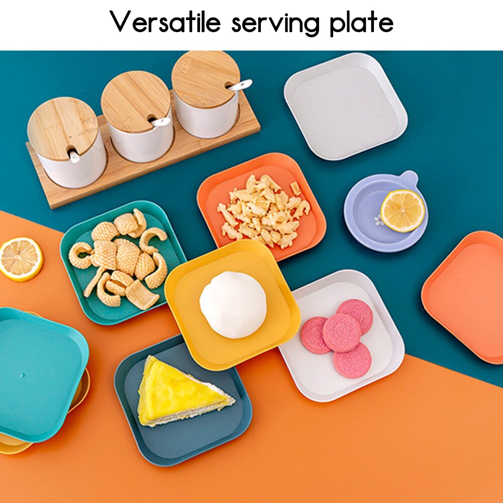 5PCS Square Plastic Plates for Kids and Toddlers Unbreakable Reusable Dinner Plate Serving Dish for Salad Snack Pasta
