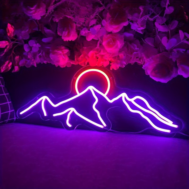 Mountain Neon Sign Light-kleurrijke zonsondergang LED-decoratie met schakelaarbediening-voor slaapkamer, woonkamer, hotelwanddecoratie: Apple Groen