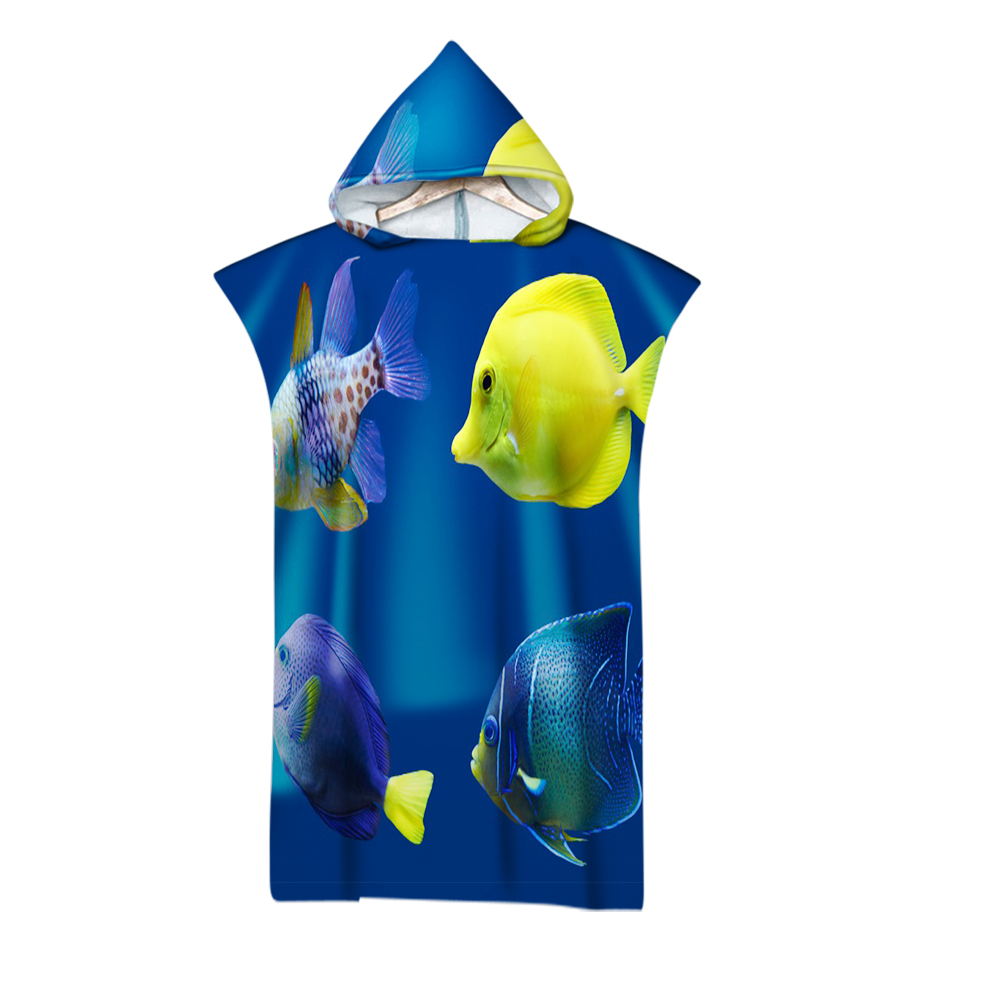 Blue Marine Leven Kleurrijke Vis Oceaan Afdrukken Microfiber Strand Poncho Handdoek Volwassenen Zachte Hooded Badhanddoeken: 5