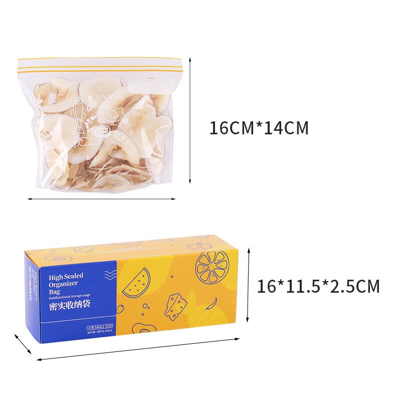 Reusable Fresh Zipper Bag Vegetable Food Fridge Preservation Self Seal Bag Freezing Storage Package Kitchen Reclosable Fresh Bag: S 30PCS